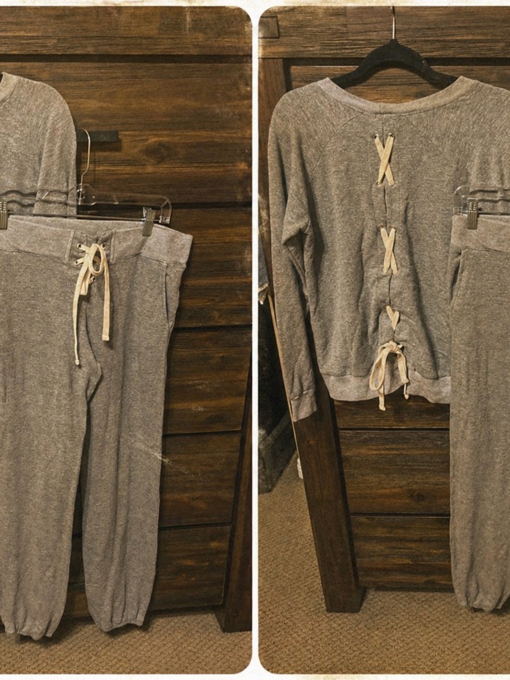 Morrow brand Cozy Gray Sweatshirt and Jogger Set with Lace-Up Back Detail